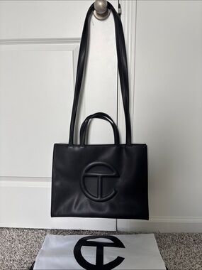 LIKE NEW! Telfar Medium Black Tote with Embossed Logo